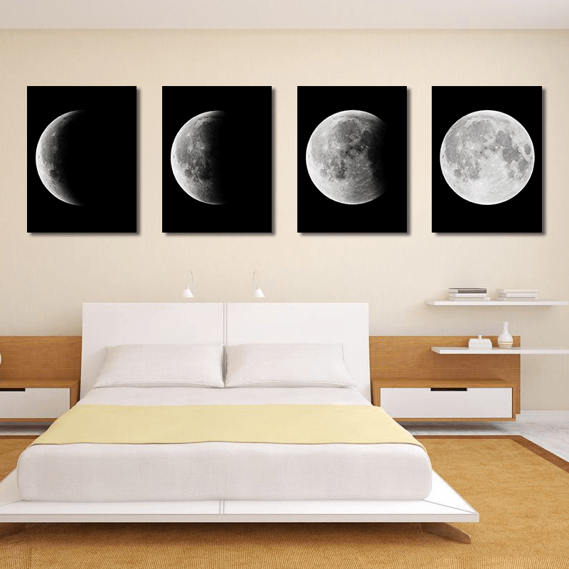 Miico Hand Painted Four Combination Decorative Paintings Gradient Moonlight Wall Art for Home Decoration - MRSLM