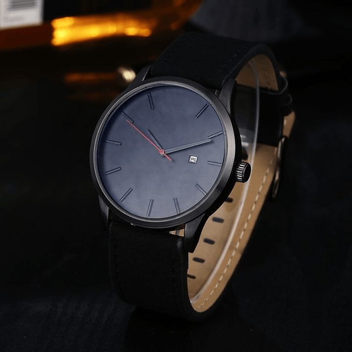 Casual Fashion Big Dial with Calendar Matte PU Leather Strap Men Wristwatch Quartz Watch - MRSLM