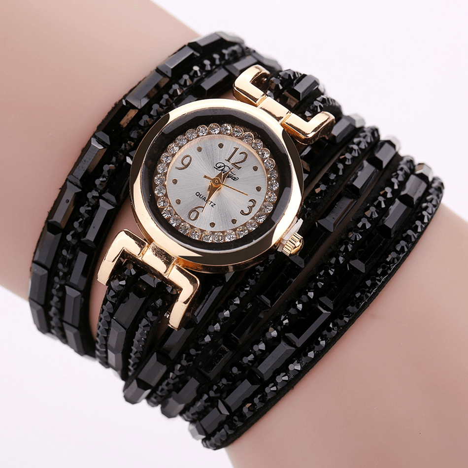 DUOYA DY004 Crystal Casual Style Ladies Bracelet Watch Gold Case Quartz Movement Watches - MRSLM