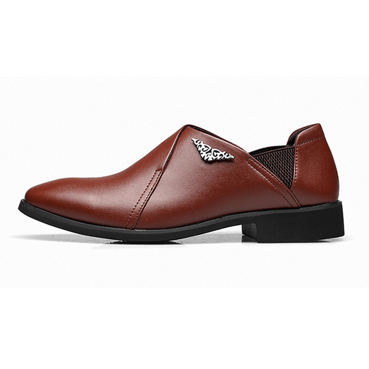 Men Comfy Soft Elastic Band Business Leather Slip on Formal Shoes - MRSLM