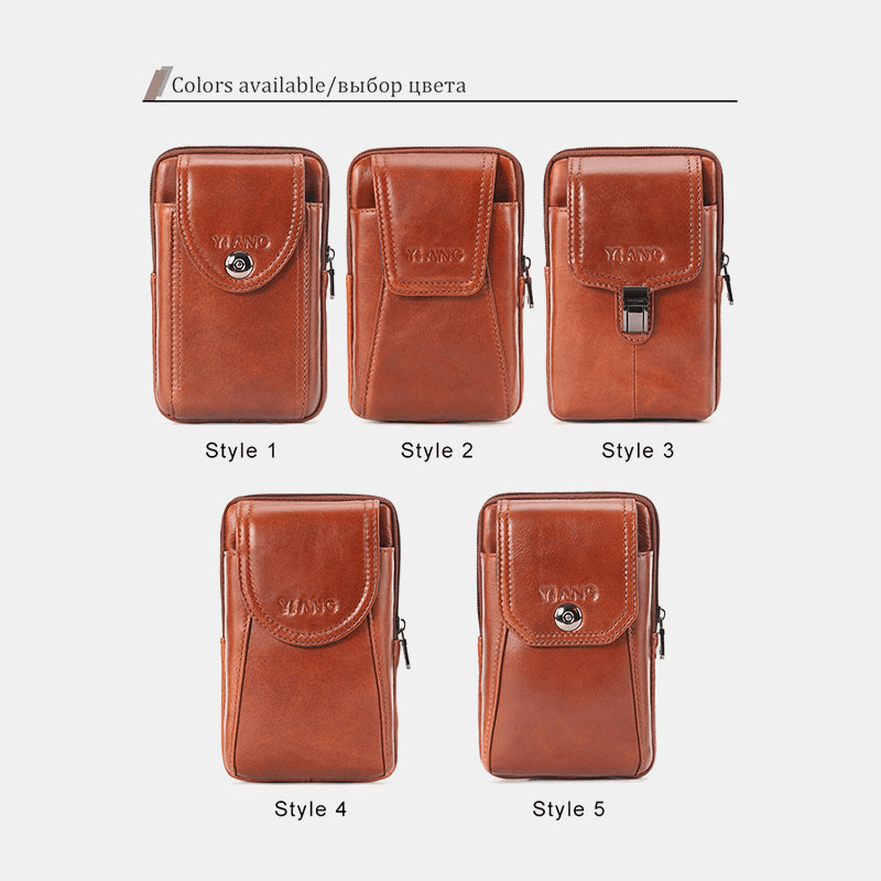 Men Genuine Leather Vintage Waist Bag Belt Bag Phone Bag - MRSLM