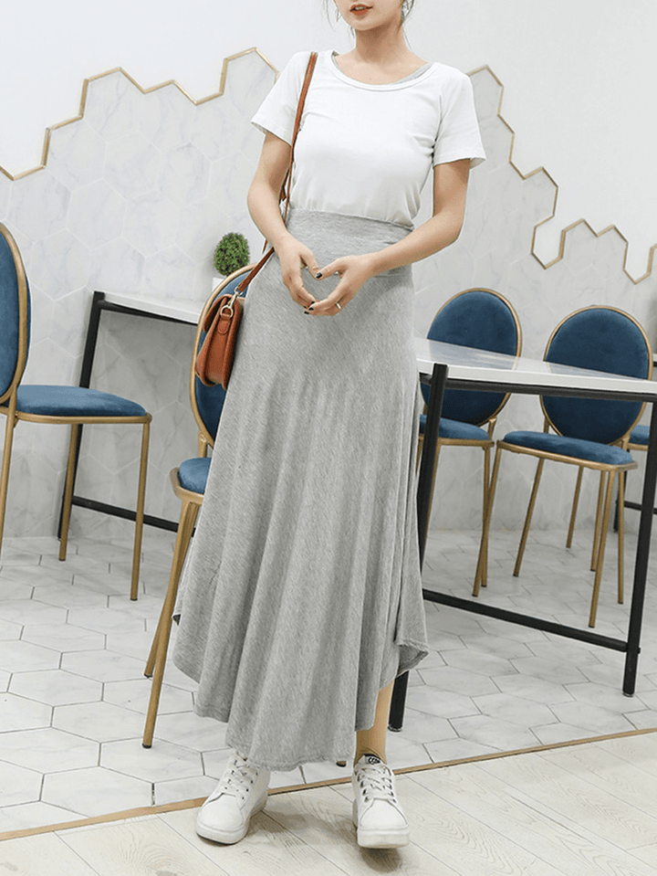 Women Solid Color Irregular Hem Elastic Waist Skirts - MRSLM