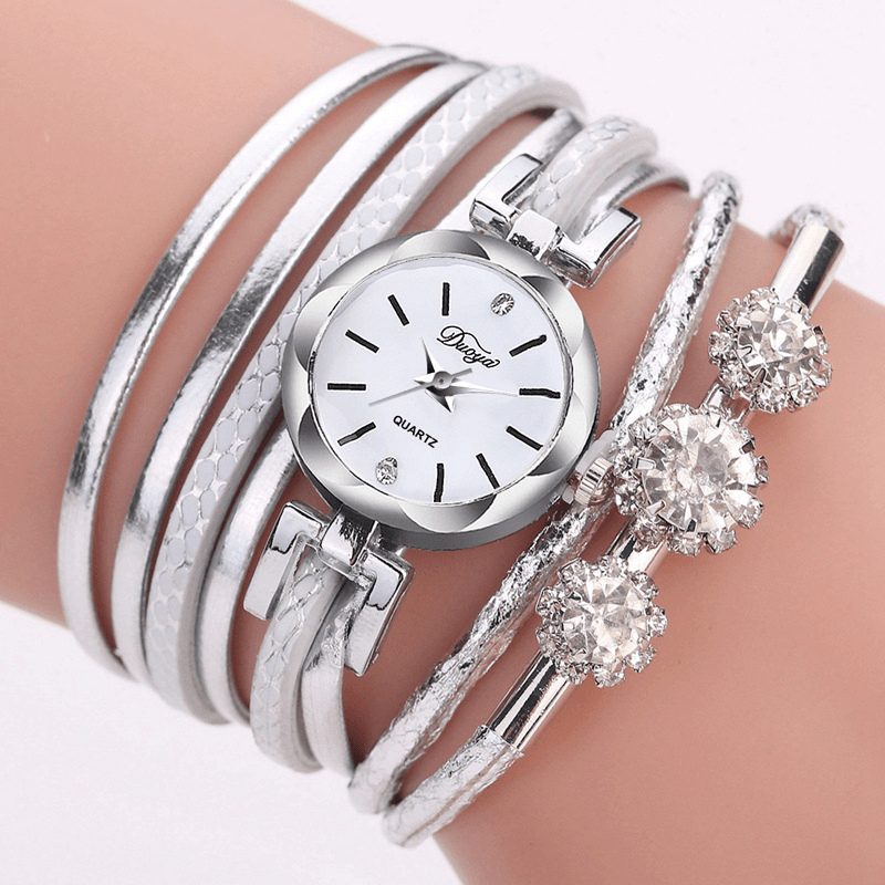 Duoya Luxury Ladies Silver Crystal Clock Women Bracelet Quartz Watch - MRSLM