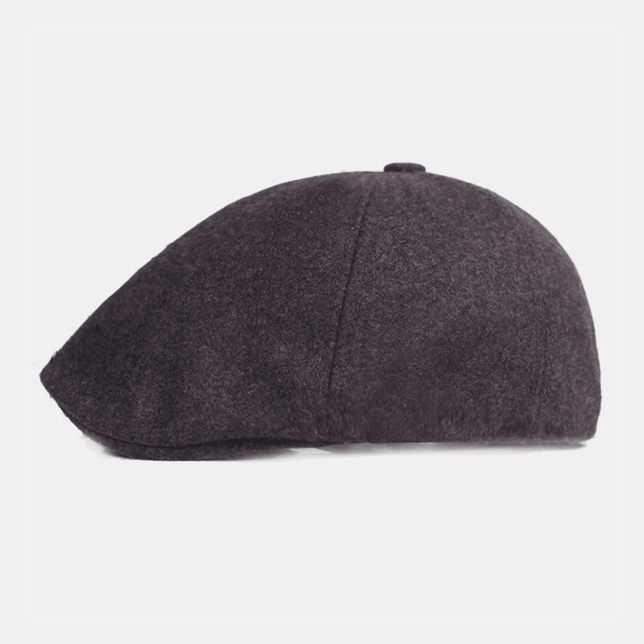 Men Woolen Berets Solid Color Adjustable Autumn Winter Warm Forward Hat Flat Hat Newsboy Hat - MRSLM