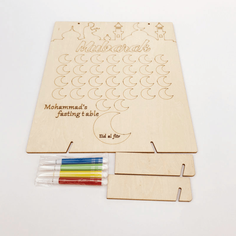 Wooden Ramadan Countdown Calendar DIY Graffiti EID Mubarak Decorations - MRSLM