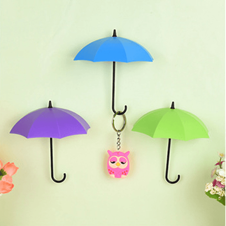 Honana 3Pcs Colorful Umbrella Shaped Creative Hanger Decorative Holder Pasties Wall Hook for Kitchen Bathroom Accessories Set - MRSLM