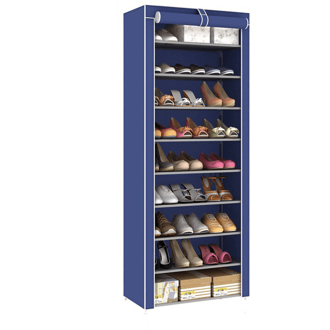 10 Tiers 9 Lattices Shoe Rack Shelf Storage Closet Organizer Cabinet with Dust Cover - MRSLM