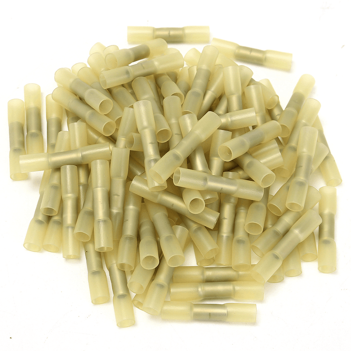 100Pcs Yellow 12-10AWG Heat Shrink Butt Wire Crimp Connector Electrical Terminal - MRSLM