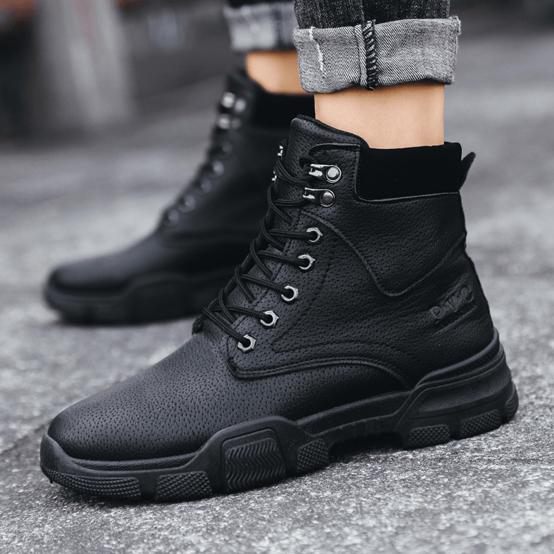 Men Stylish Sport Microfiber Leather Lace up Casual Ankle Boots - MRSLM