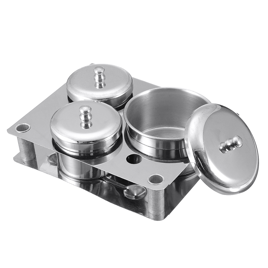 3Pcs Stainless Steel Dappen Dish Liquid & Powder Holder Base Organizer Tools Kit - MRSLM