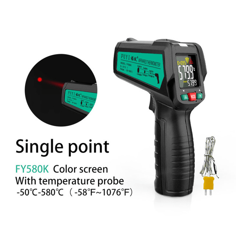 FUYI -50~580℃ Non-Contact Infrared Digital Thermometer Laser Handheld IR Temperature Meter with K Type Thermocouple - MRSLM