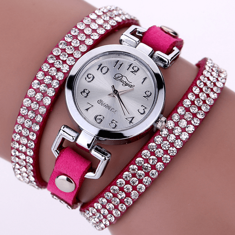 DUOYA Casual Style Crystal Ladies Bracelet Watch Luxury Fine Leather Winding Women Quartz Watches - MRSLM