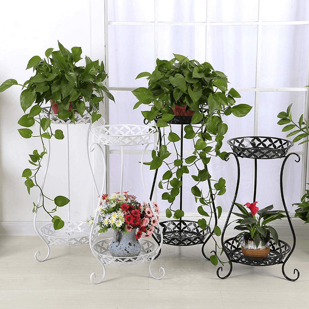 2 Tiers Metal Pot Flower Shelf Plant Stand Rack Display Indoor Outdoor - MRSLM