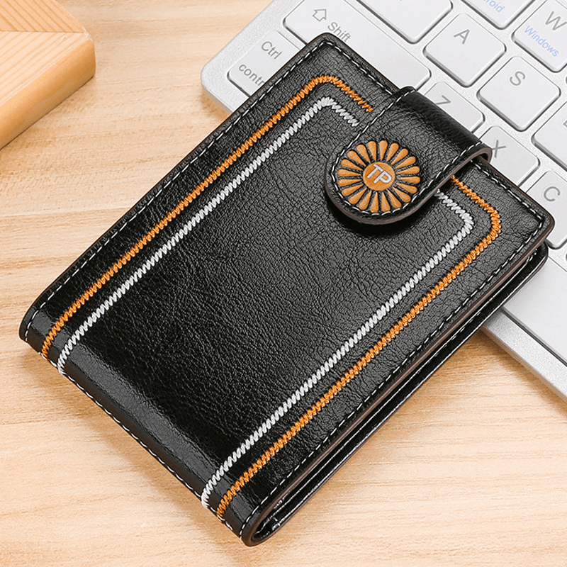 Men Genuine Leather Daisy Pattern Hasp Multifunction Certificate Bag Card Holder Coin Purse Money Clip Cowhide Wallet - MRSLM