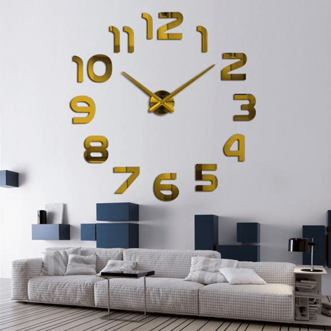 Large 3D Number Mirror Wall Sticker DIY Home Decor Big Watch Art Clock Wall Clock - MRSLM