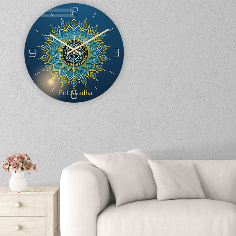 Eid Al Fitr Mute Sweep round Hang Wall Clock Decor Home Room Decorate - MRSLM