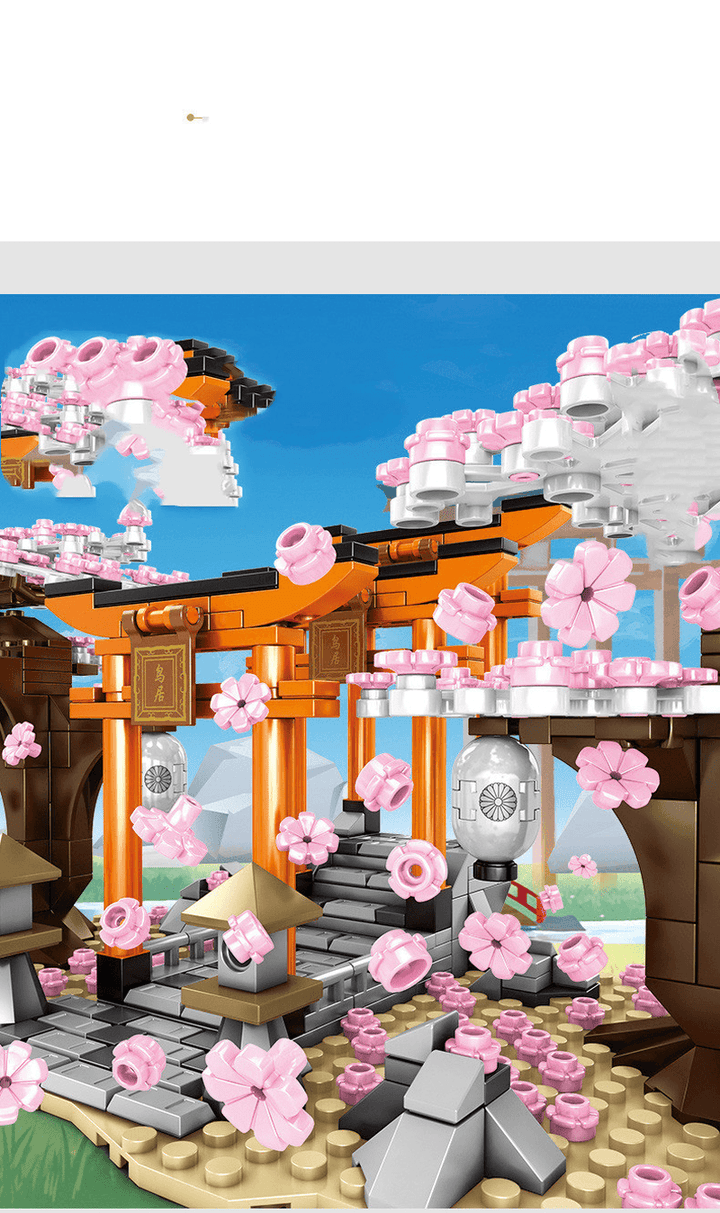 Building Blocks Sakura Series Japanese-Style Thousand Torii Model Creative Decoration Children'S Educational Assembling Toys - MRSLM