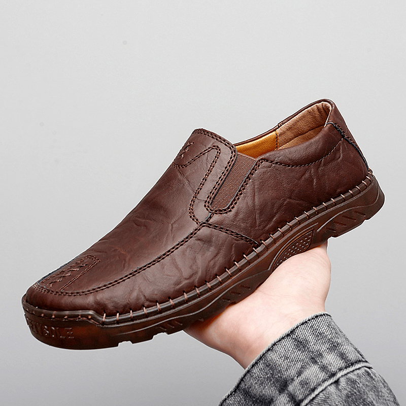 Menico Men Cowhide Breathable Hand Stitching Soft Sole Brief Slip on Casual Shoes - MRSLM