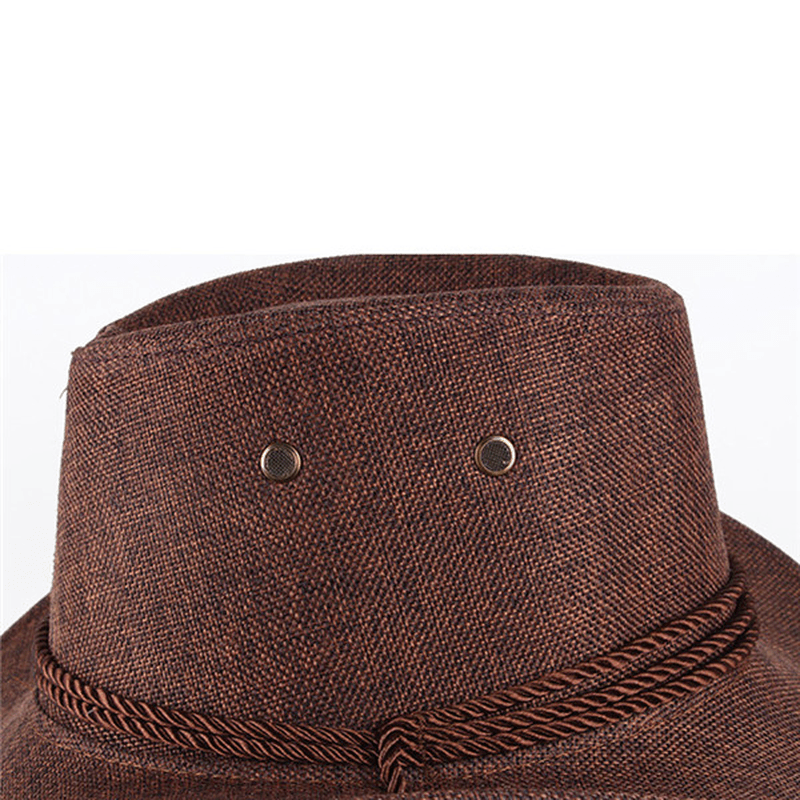 Bang Good Men Western Cowboy Hat Outdoor Wide Brim Linen Hat - MRSLM