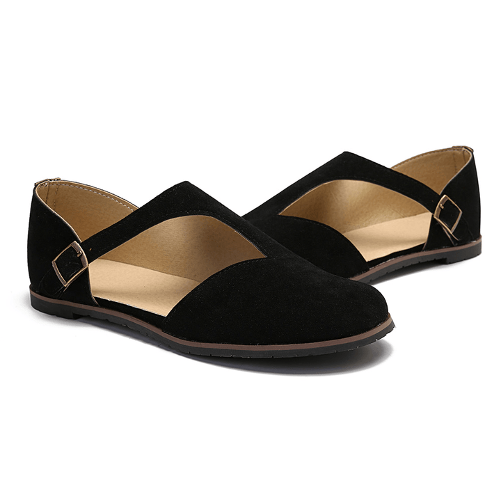 Women Comfy Suede Buckle Pure Color Flats - MRSLM