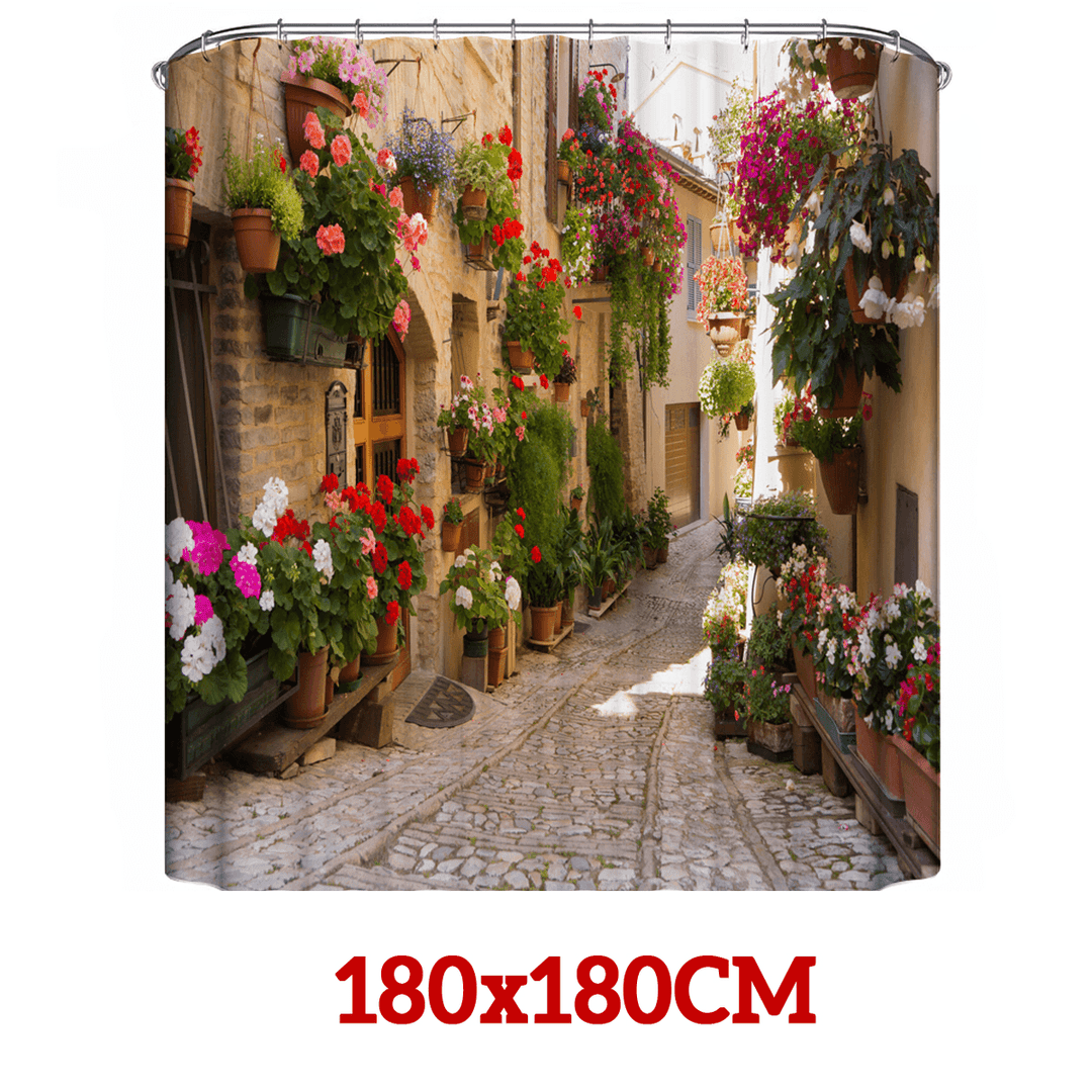 Bath Waterproof Flower Garden Shower Curtain Bathroom Toilet Seat Cover Mat - MRSLM