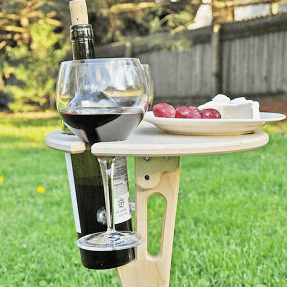 Ipree® Outdoor Drink Table Mini Wooden Rack Foldable round Desktop Easy Carry Desk Furniture Cup Glass Holder Picnic Table Party Camping Travel - MRSLM