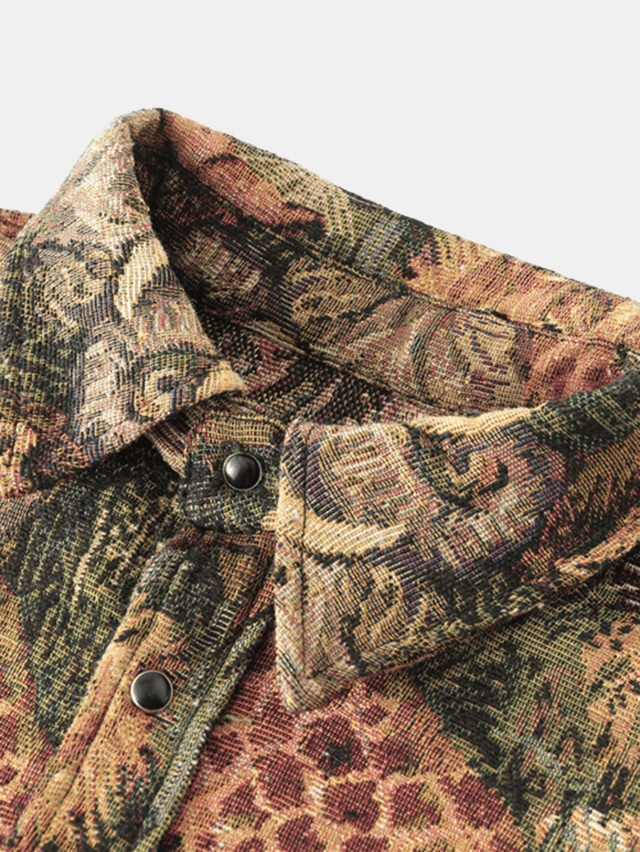 Mens 3D Allover Animal Print Roving Button up Lapel Collar Casual Overshirt - MRSLM