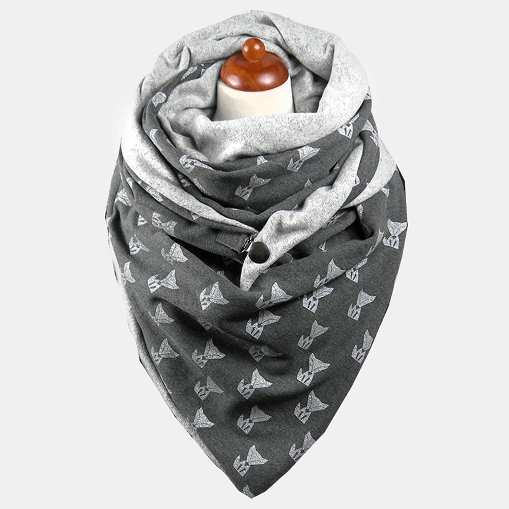 Women Cotton plus Thick Keep Warm Winter Outdoor Casual Cute Cartoon Dogs Pattern Multi-Purpose Scarf Shawl - MRSLM