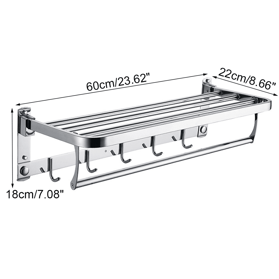 Bakeey 304 Stainless Steel Double Towel Rail Rack Shelf Wall Mounted Bathroom with 5 Hook - MRSLM