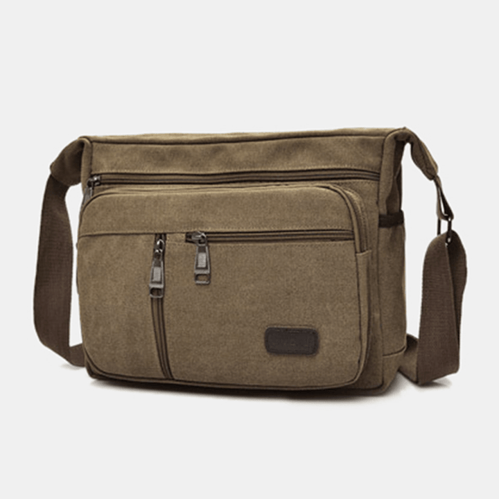 Men Canvas Multi-Layers Large Capacity Casual Solid Color Crossbody Bag Shoulder Bag - MRSLM