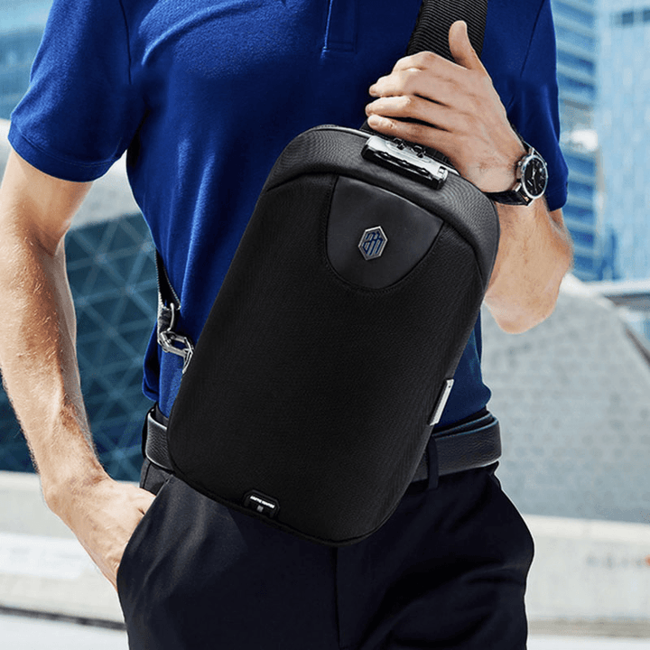 Men USB Charging Anti-Theft Code Lock Chest Bag Multi-Function Large Capacity Outdoor Travel Crossbody Bag - MRSLM