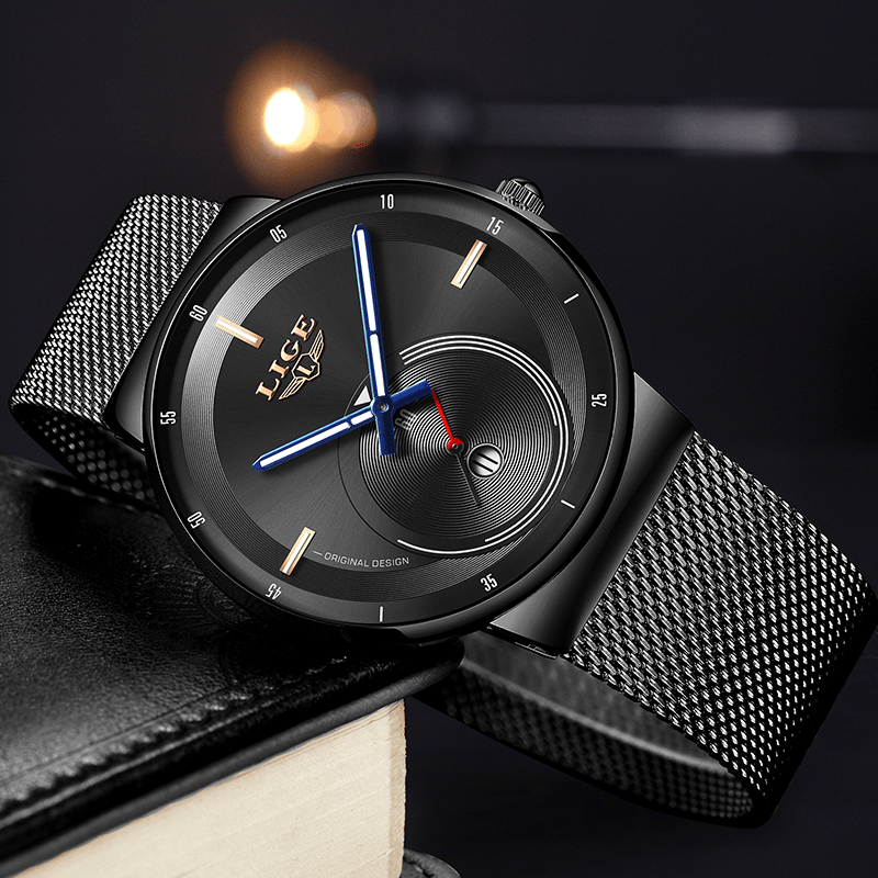 LIGE 9993 Men Fashion Full Steel Strap Date Display Watch Quartz Watch - MRSLM