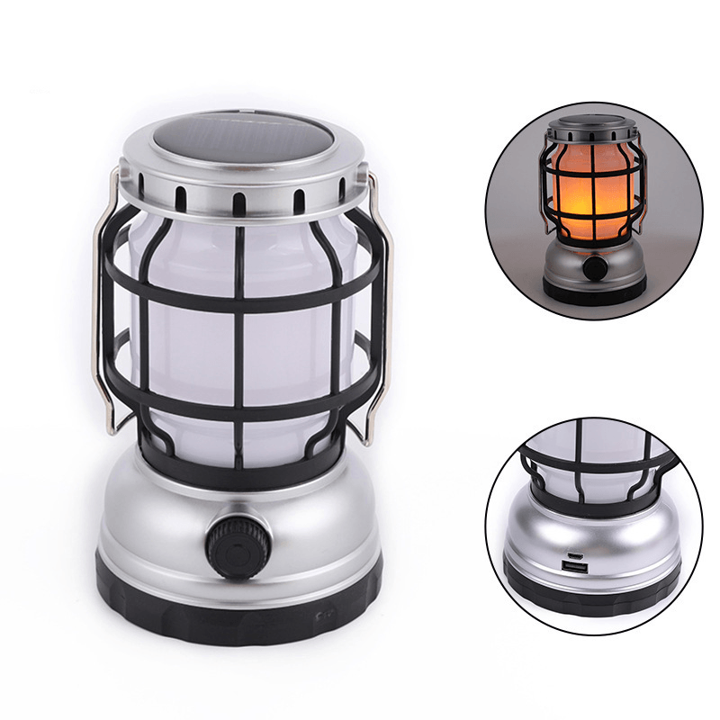 XANES® Solar Powered Kerosene Lamp Portable Camping Light Hanging Tent Lantern USB Rechargeable with Power Bank Outdoor Travel - MRSLM