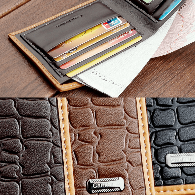 Men Faux Leather Business Casual Bifold Multi-Slot Card Holder Wallet - MRSLM