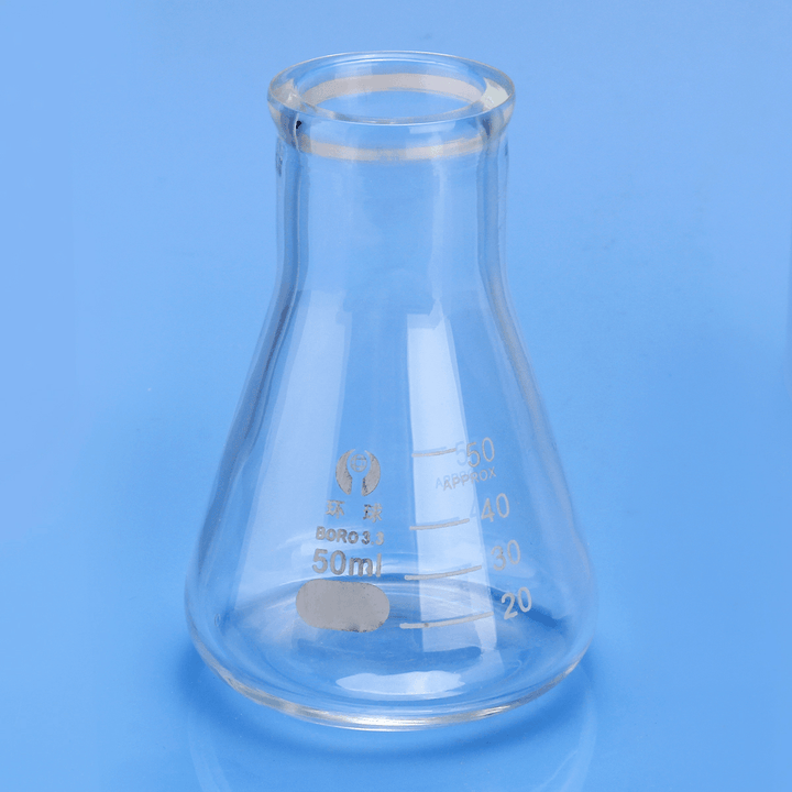 50Ml Lab Glass Erlenmeyer Conical Flask Bottle W/ Rim Borosilicate Laboratory Glassware - MRSLM