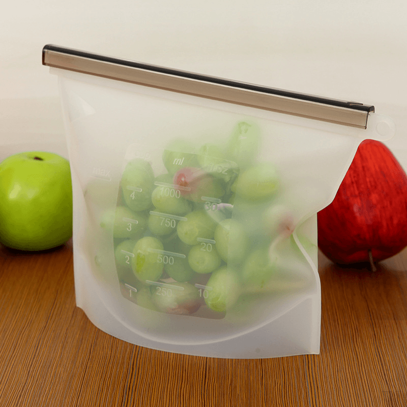 4Pcs 1000Ml Silicone Food Bag FDA Reusable Silicone Food Bag Ziplock Bag Leakproof for Freezer Preservation - MRSLM