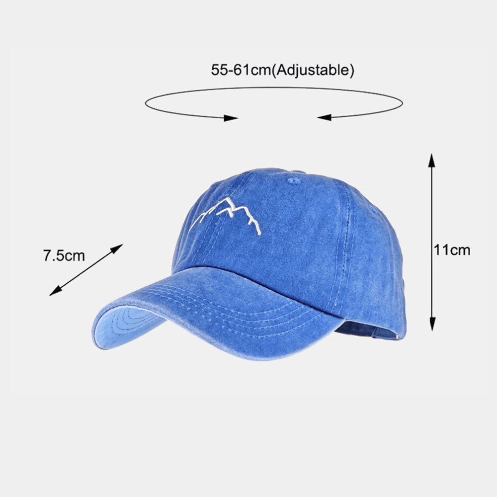 Unisex Washed Distressed Cotton Mountain Pattern Embroidery Fashion Sunscreen Baseball Cap - MRSLM