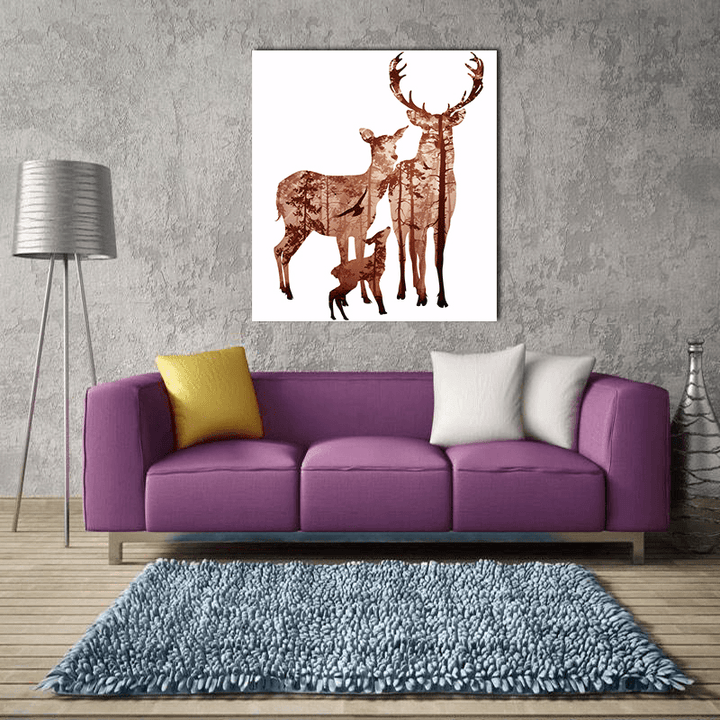 Miico Hand Painted Oil Paintings Simple Style Deer Family a Wall Art for Home Decoration Painting - MRSLM