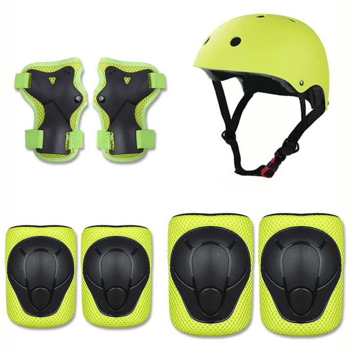 7Pcs/Set Kids Sport Protetive Kit Children Bicycle Helmet + Knee Wrist Guard + Elbow Pad Set for Roller Skating Mountain Road Bike Cycling - MRSLM