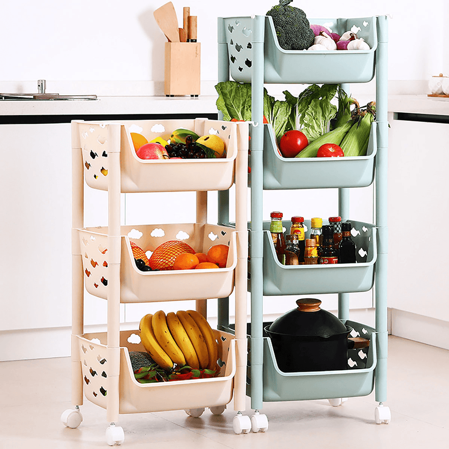 3/4 Tier Kitchen Vegetables Storage Trolley Cart Shelf Wheels Room Rack Stand - MRSLM