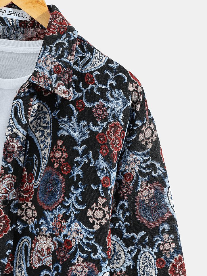 Mens Paisley Pattern Button up Lapel Ethnic Style Shirt Jacket - MRSLM