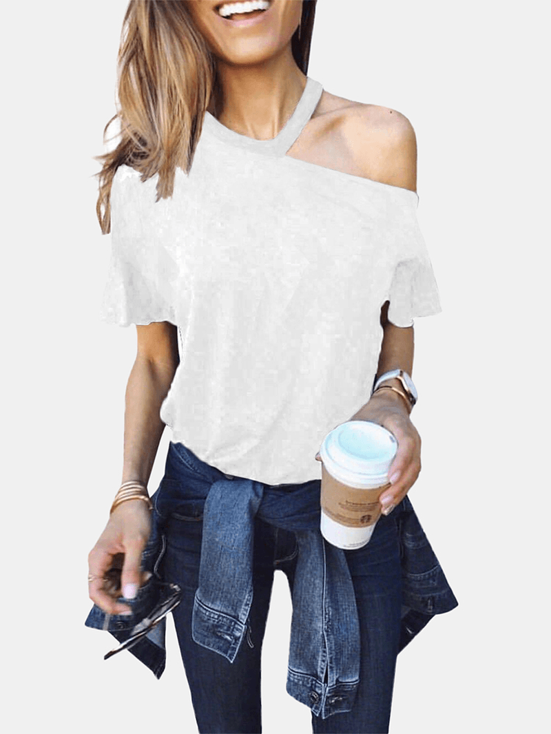 Women Solid Color off Shoulder Long Sleeve Casual Blouse - MRSLM