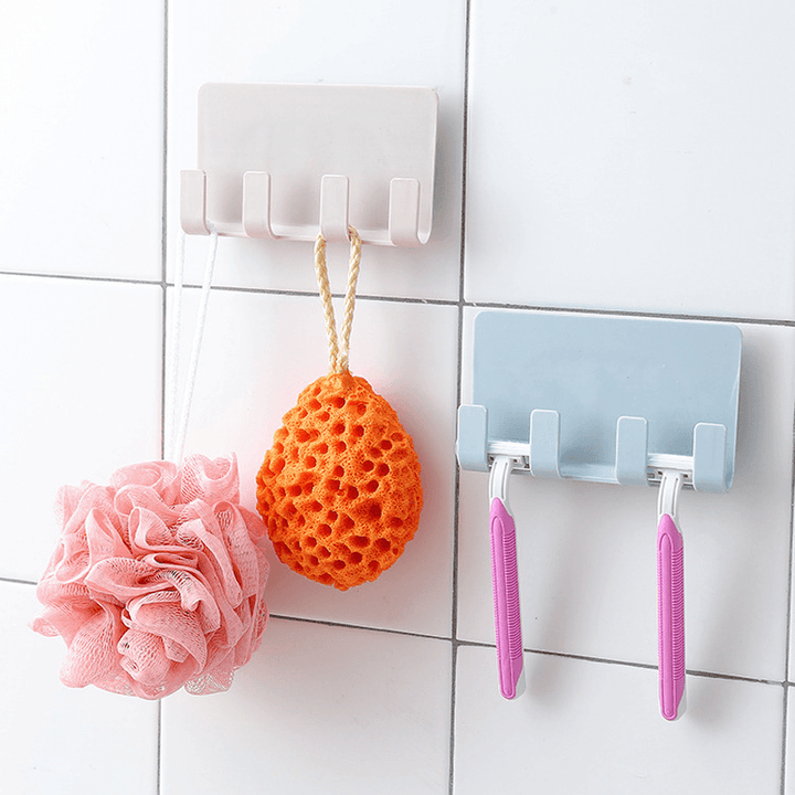 Bathroom Storage Rack Wall Mounted Shaver Holder Organizer 4 Hanger Hooks Towel Shelf Key Peg Strong Suction Phone Charging Racks - MRSLM