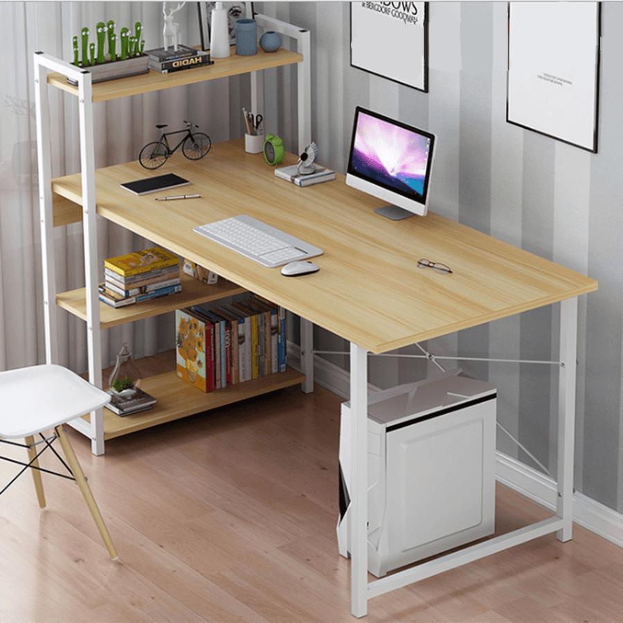 Douxlife® DL-OD05 47.3" Large Desktop H-Shaped Computer Laptop Desk 15Mm E1MDF X-Shaped Sturdy Steel Structure with 4 Tiers Bookshelf Perfect for Home Office - MRSLM