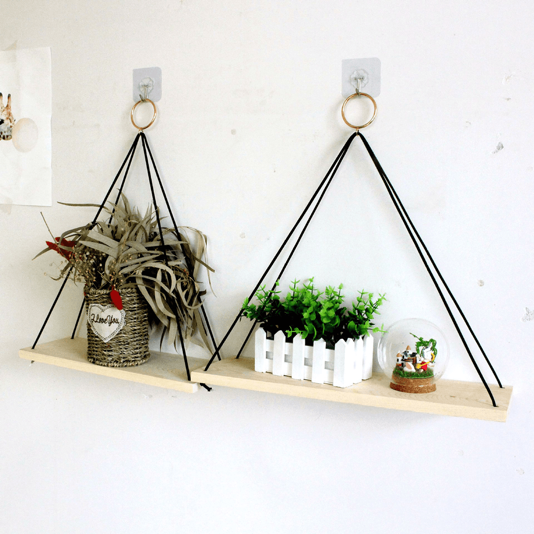 Hanging Shelf Storage Holder Plant Rack Wooden Bedroom Wall Mounted Organizer - MRSLM