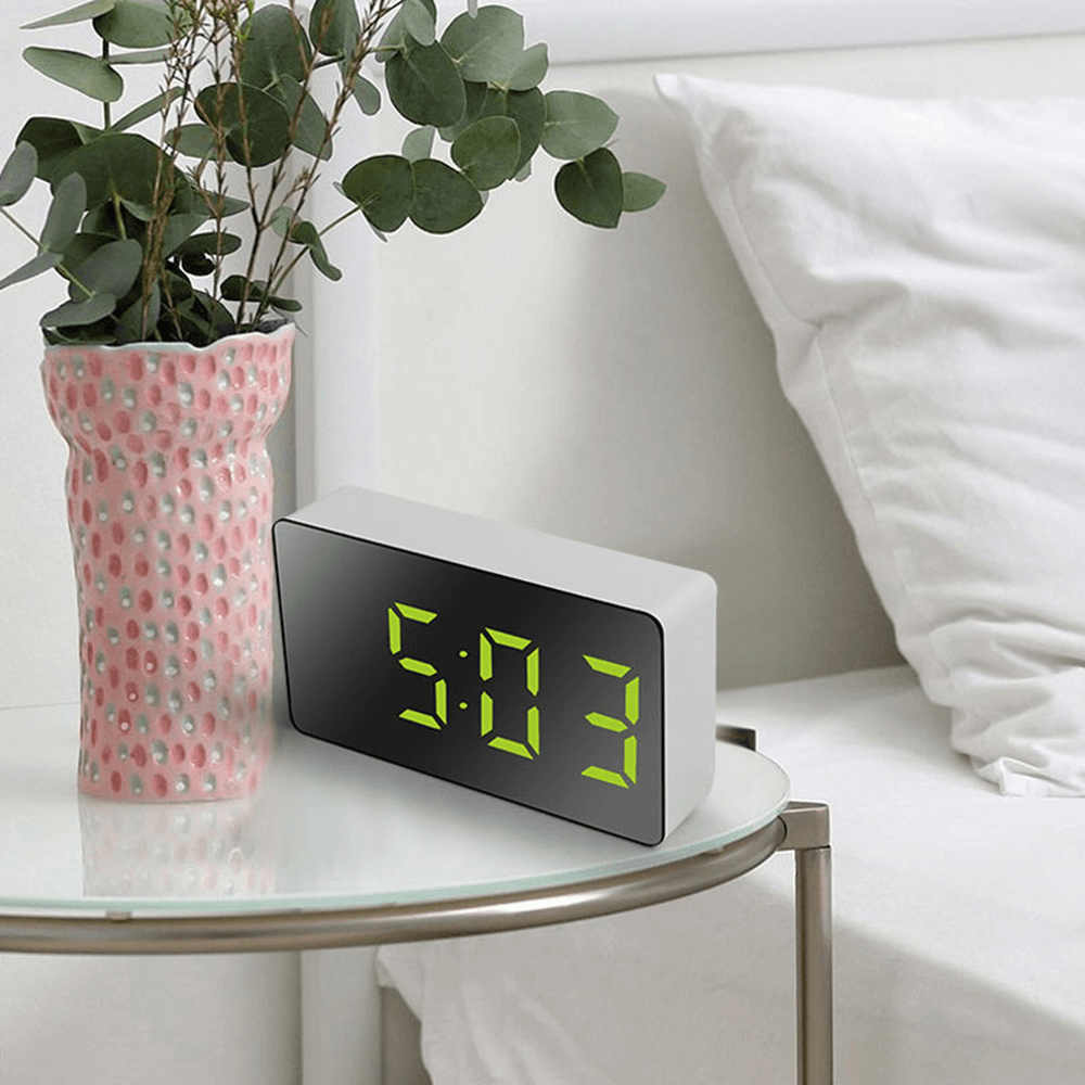 Digital USB LED Alarm Clock Mirror Snooze Display Time Night LCD Light Table Desktop for Home Decoration - MRSLM