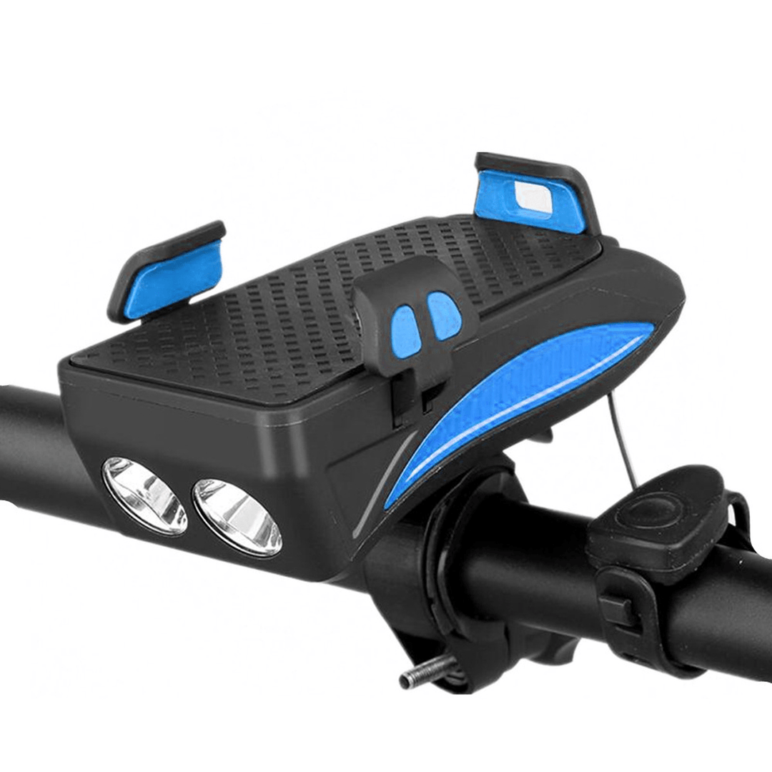 4-In-1 400Lm Bike Headlight USB Rechargeable Bicycle Front Lamp 130Db Horn Power Bank Phone Holder Outdoor Cycling - MRSLM