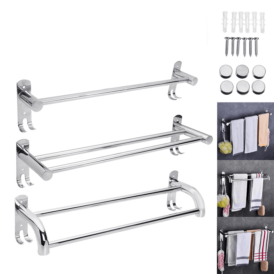 50Cm Stainless Steel Bath Shelf Wall Mounted Towel Rail Rack Single Double Shelf for Bathroom Storage - MRSLM