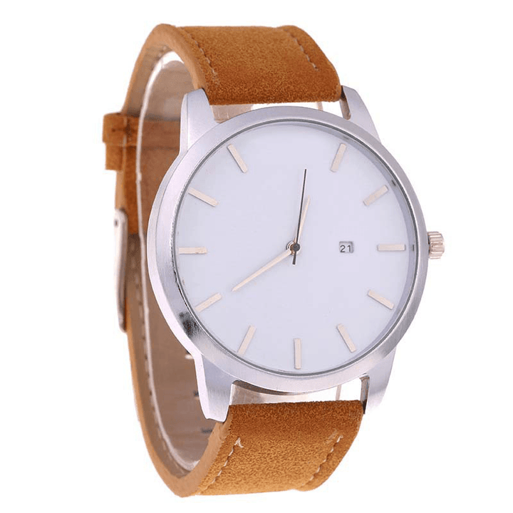 Casual Fashion Big Dial with Calendar Matte PU Leather Strap Men Wristwatch Quartz Watch - MRSLM