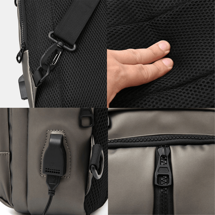 Men Polyester Multi-Carry Medium Capacity with USB Charging Chest Bag Shoulder Bag - MRSLM